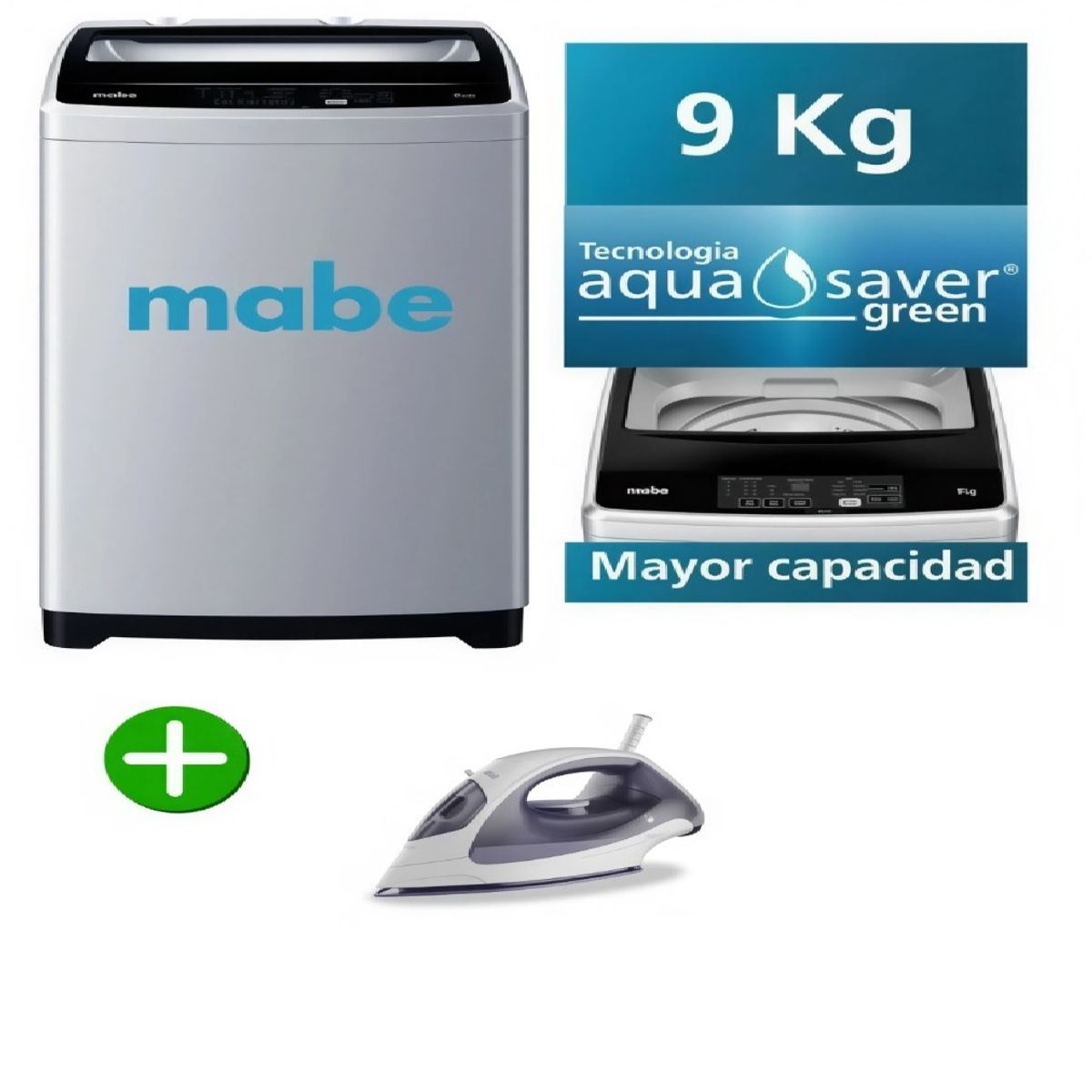 MABE - LAVADORA MABE 9KG AUTOMÁTICA LMAP9020WGBB0 + PLANCHA OSTER