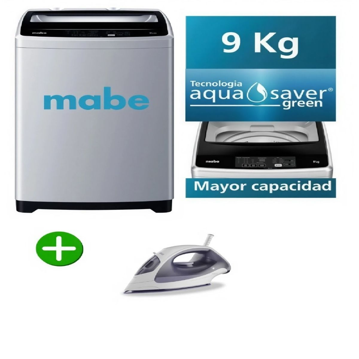 MABE - LAVADORA MABE 9KG AUTOMÁTICA LMAP9020WGBB0 + PLANCHA OSTER