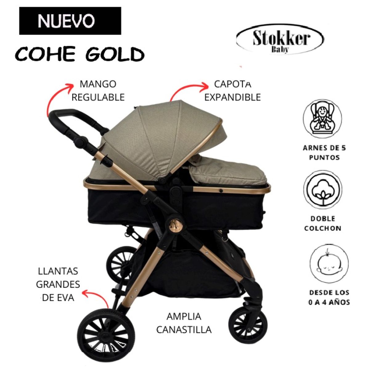 STOKKER BABY - COCHE MOISES  GOLD MANGO REGULABLE STOKKER BABY verde