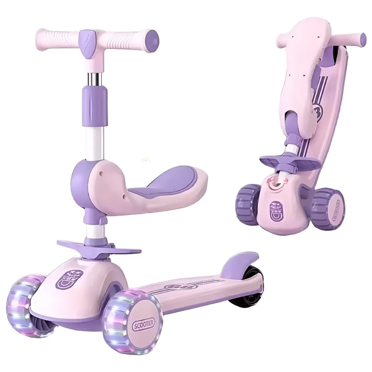 SCOOTER - Scooter Niños Ajustable Rosado Asiento Luces Música