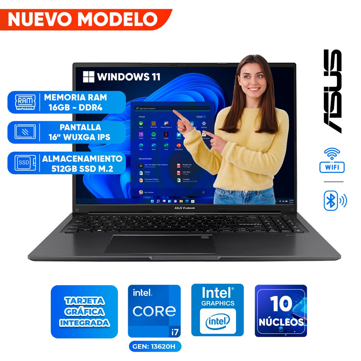 ASUS - Laptop ASUS Vivobook 16, Core i7 13620H, 16GB DDR4, 512GB SSD, 16 WUXGA IPS