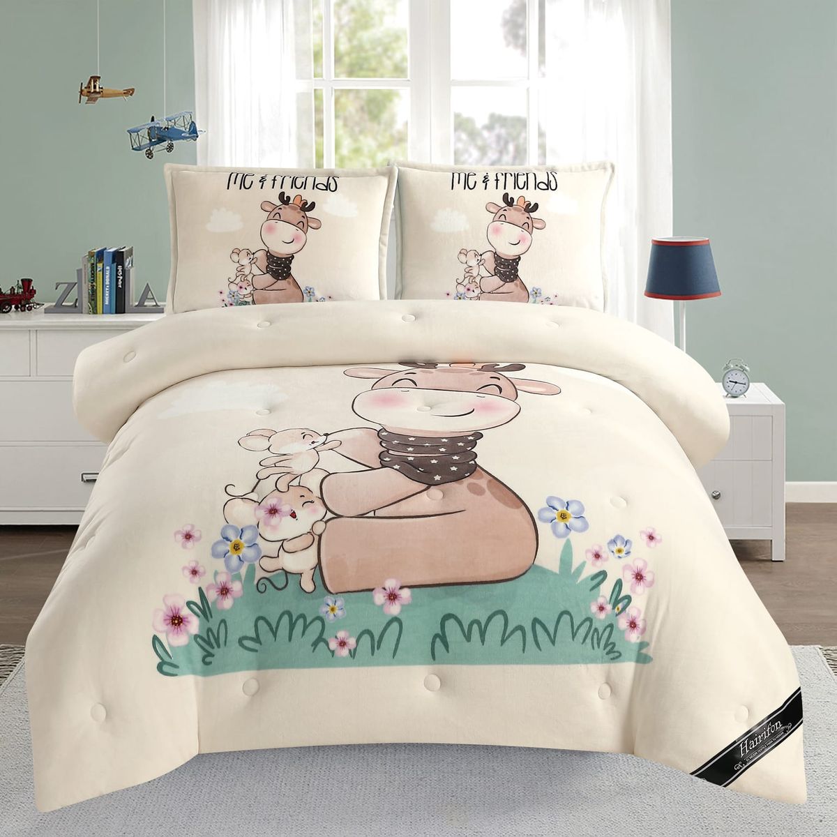 GENERICO - EDREDON NIÑOS HAIRIFON - ESTAMPADO JIRAFA BLANCO