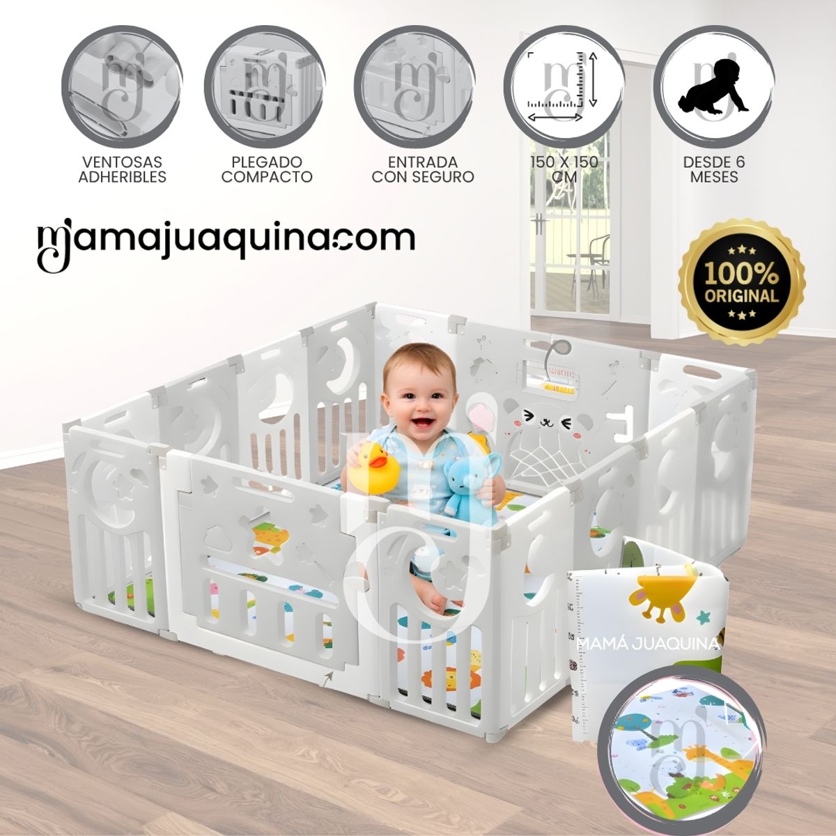 BABY - Corral Interactivo Plegable con Alfombra «NUNIS» Gray