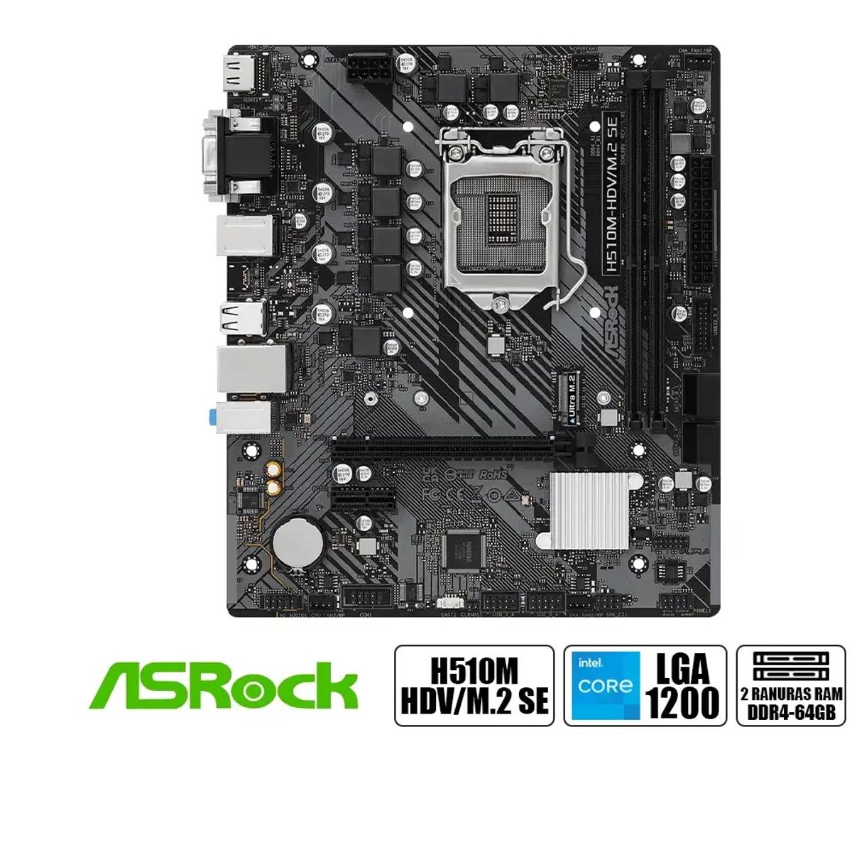 ASROCK - PLACA MADRE ASROCK H510M HDV M2 SE DDR4 10MA 11VA LGA 1200