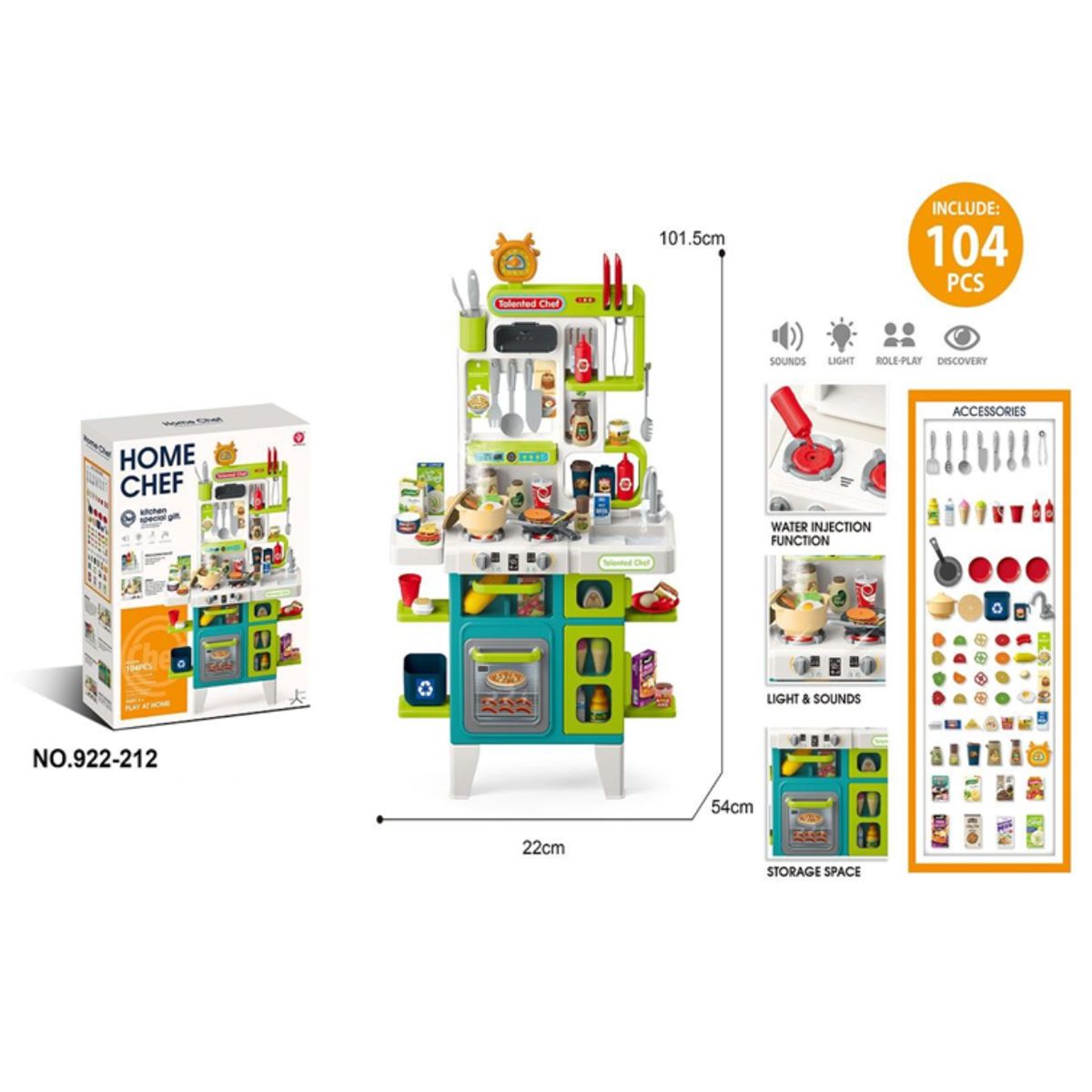 GENERICO - Cocina Infantil Juego con Luz, Sonido Y Agua 104 piezas