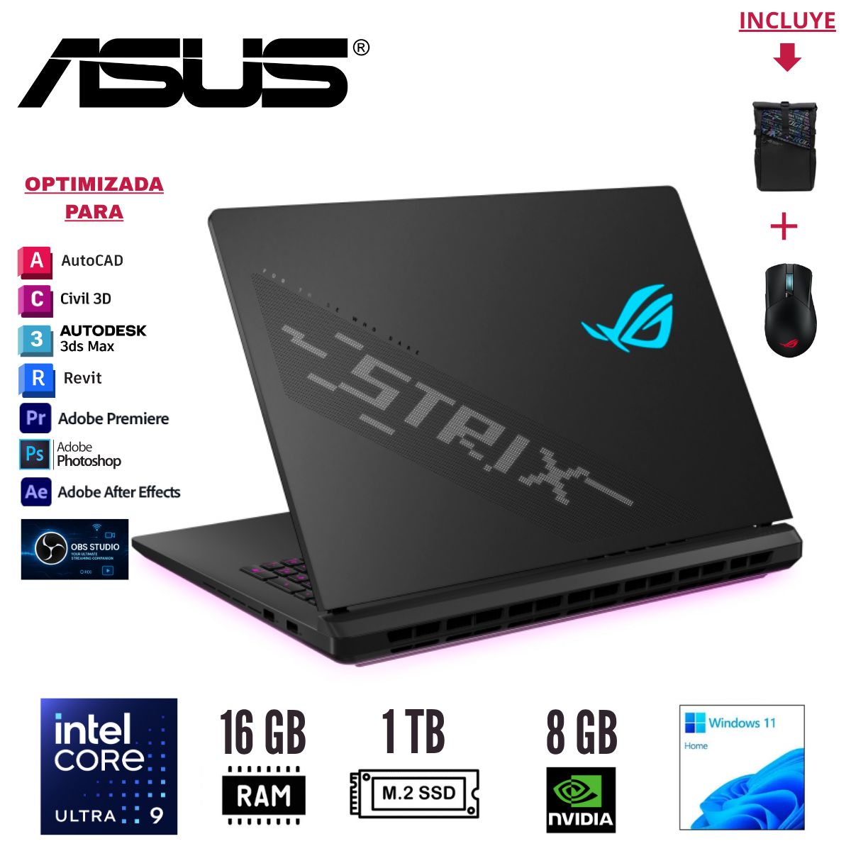 ASUS - LAPTOP ASUS ROG Strix G16 16" Core Ultra 9 275HX 16GB 1TB RTX 5060 8GB W11