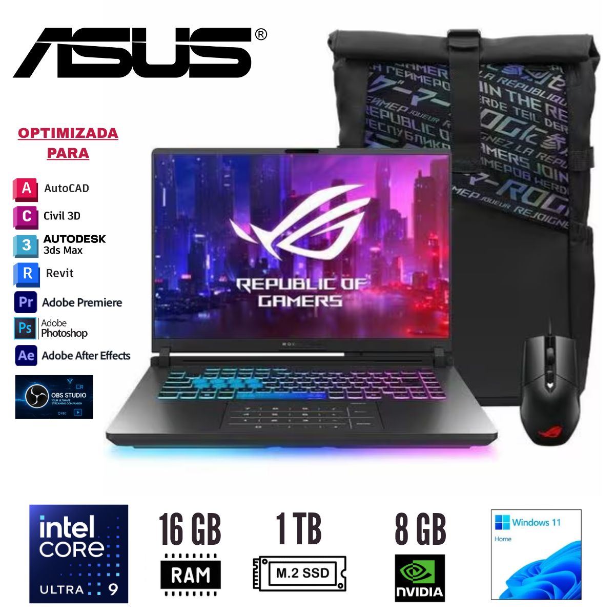 ASUS - LAPTOP ASUS ROG Strix G16 16" Core Ultra 9 275HX 16GB 1TB RTX 5060 8GB W11
