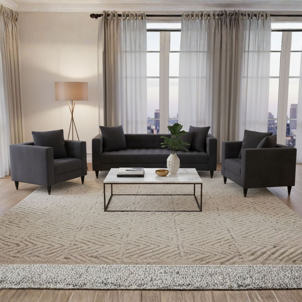 GENERICO - Juego de Sala Blacke 3-2-1 en Tela Chenille Antifluido color negro  LMUEBLE