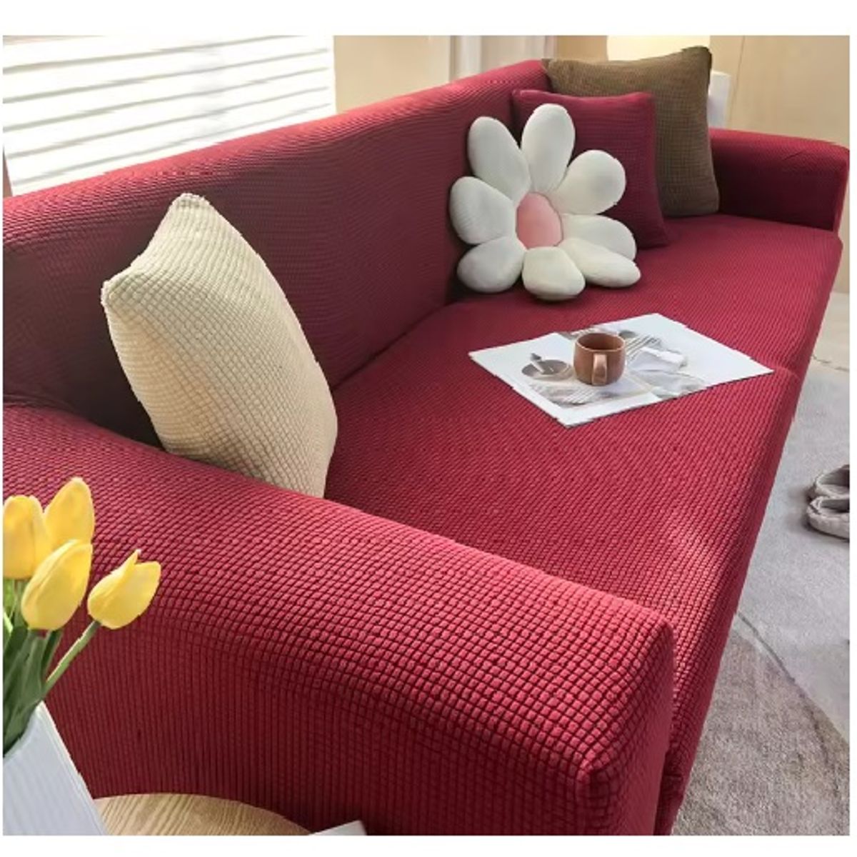 GENERICO - Set Fundas para muebles 3, 2, 1 - GUINDA / MODELO GALLETA