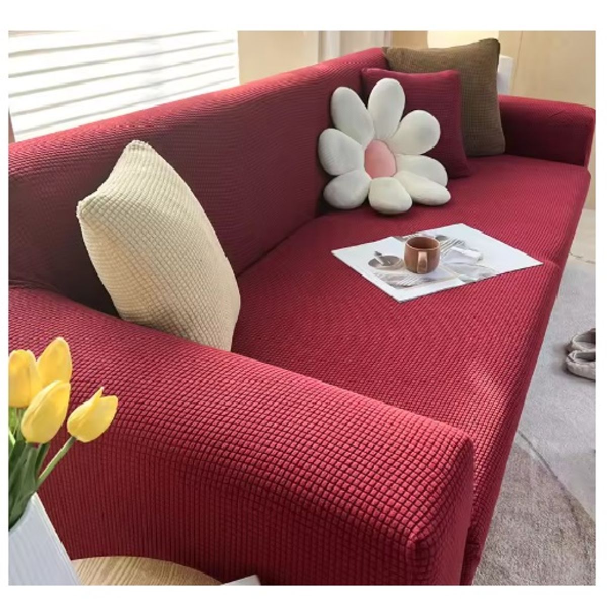 GENERICO - Set Fundas para muebles 3, 2, 1 - GUINDA / MODELO GALLETA