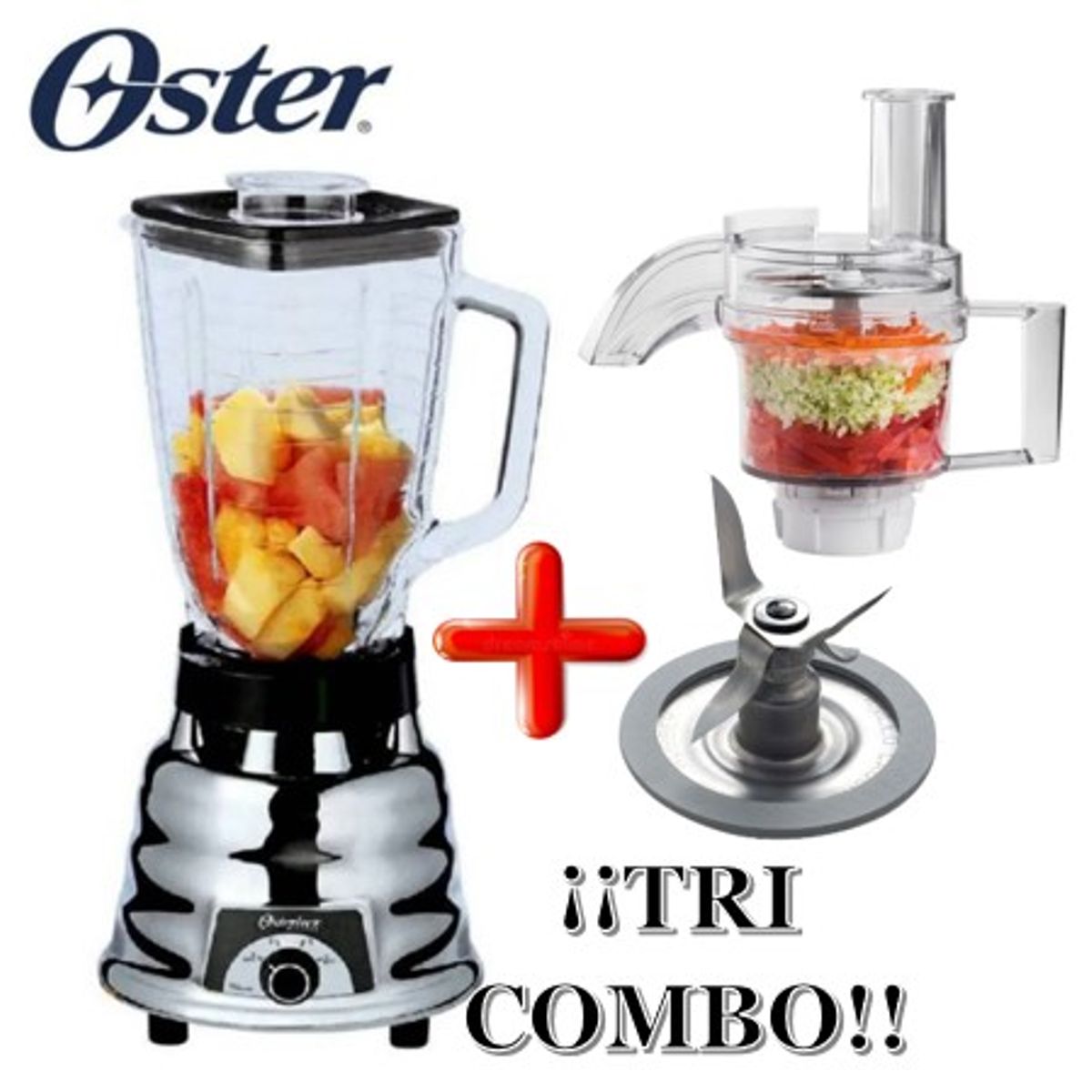 OSTER - Licuadora Oster 1.25L de 2 Velocidades+PROCESADOR+CUCHILLA