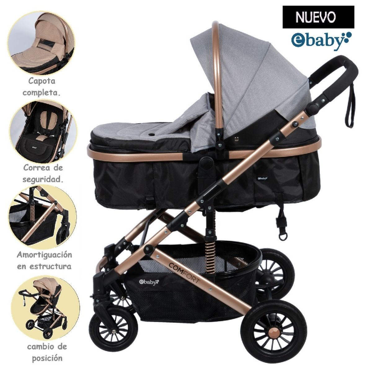 EBABY - COCHE MOISES DE BEBES MODELO CONFORT  GRIS