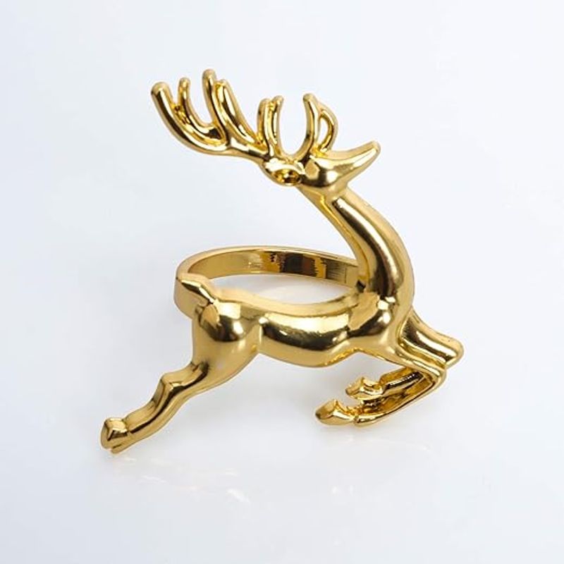 GENERICO - Set 6 Servilleteros Reno Dorado Anillo Metálico Decoración Mesa