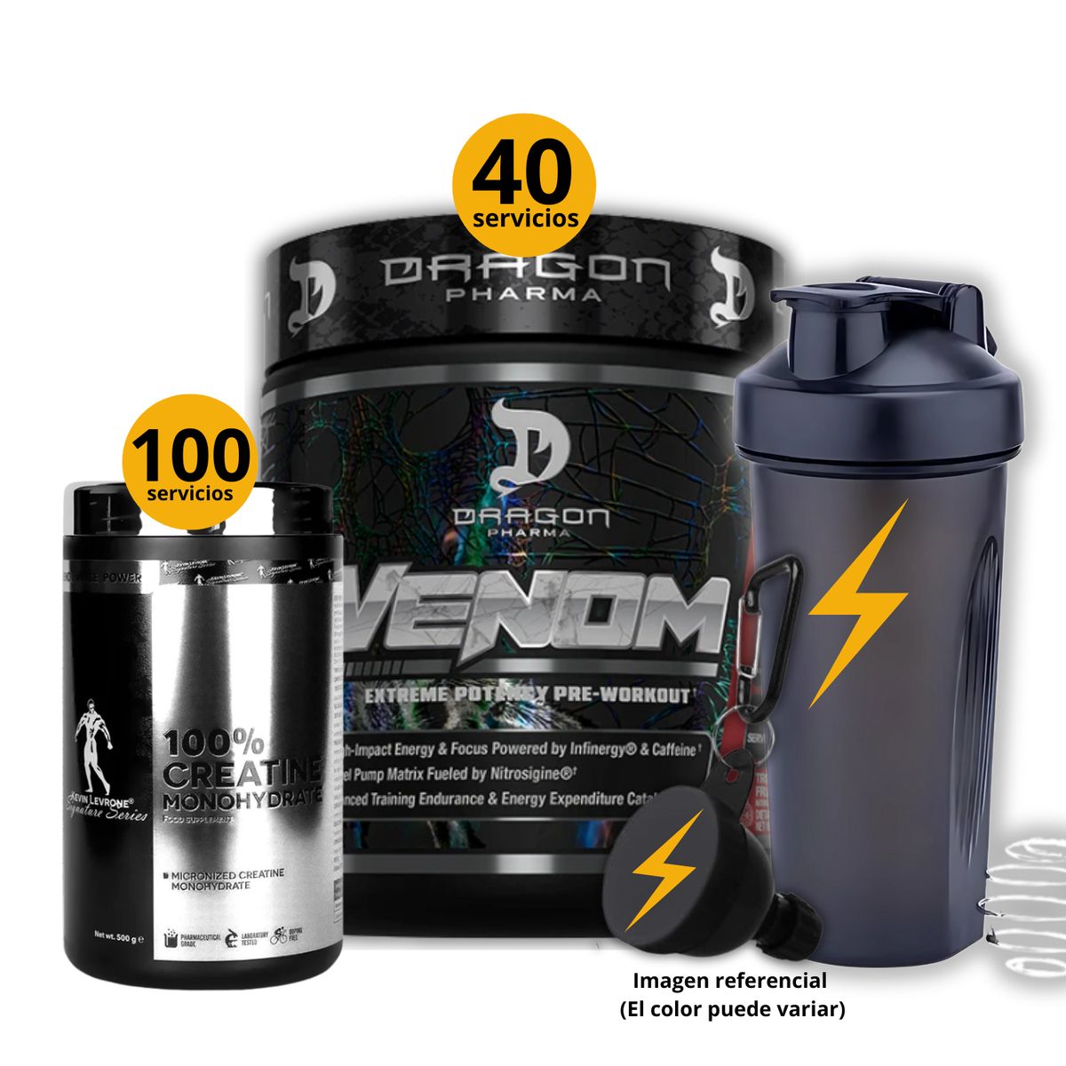 UNIVERSE NUTRITION - Preentreno Venom Dragon pharma + Creatina Kevin Levrone de 500gr + regalos