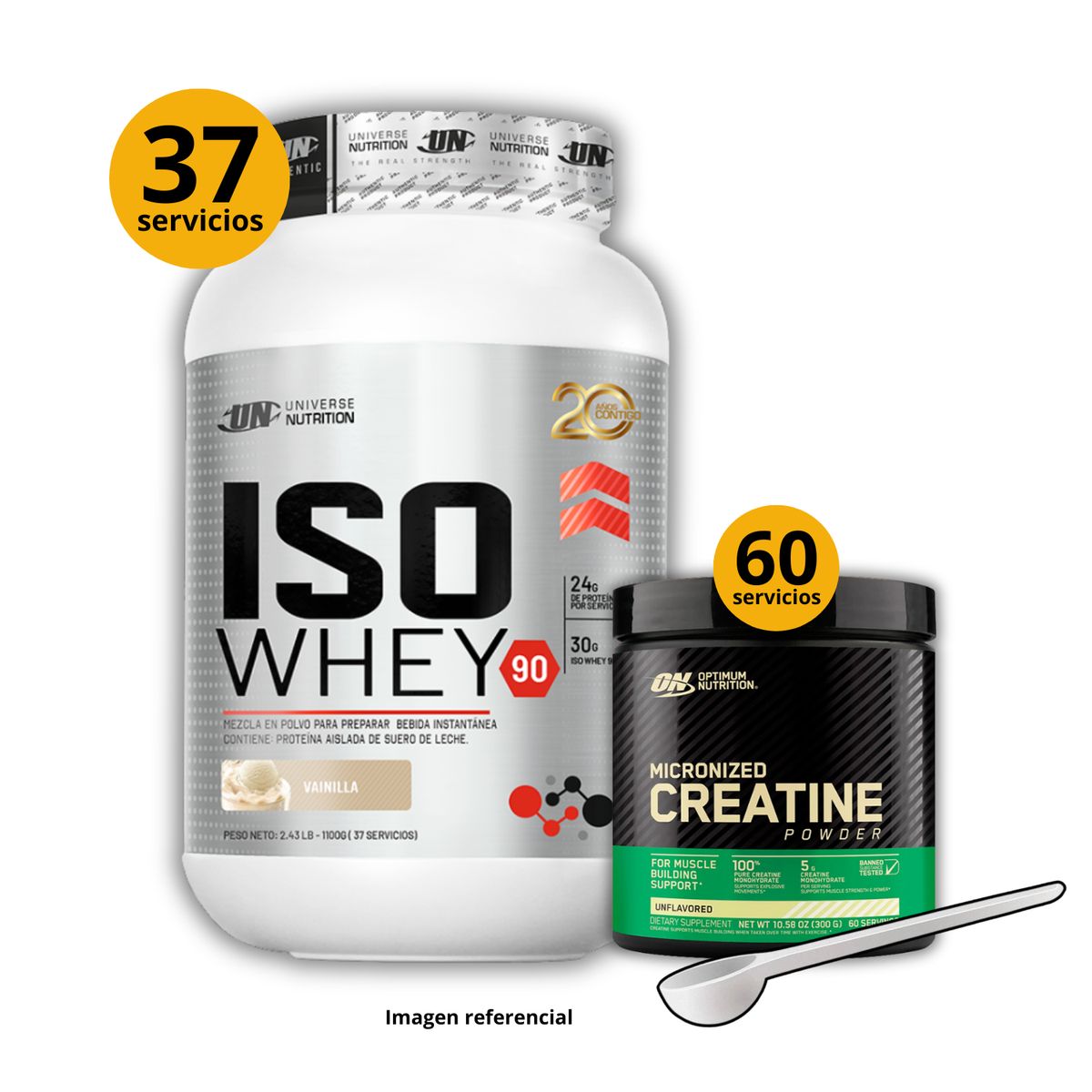 Universe Nutrition - Proteína Iso whey 90 de 1kg Vainilla + Creatina Optimum Nutrition de 300gr