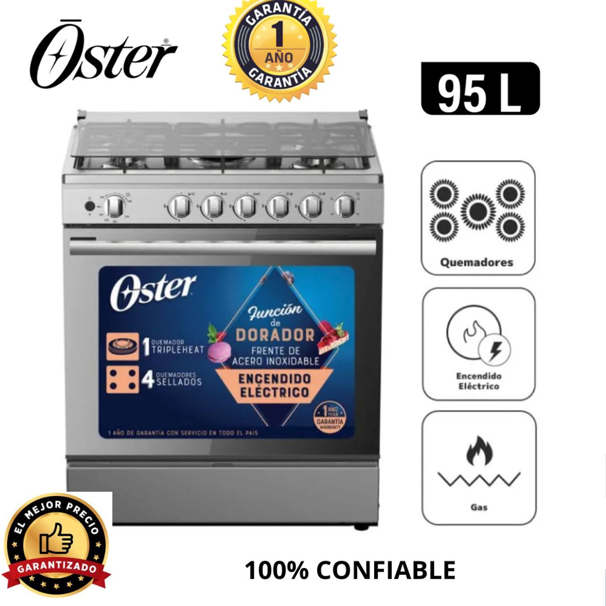 OSTER - Cocina a Gas OSTER 5 Quemadores – PGSGMICA305HSSGM