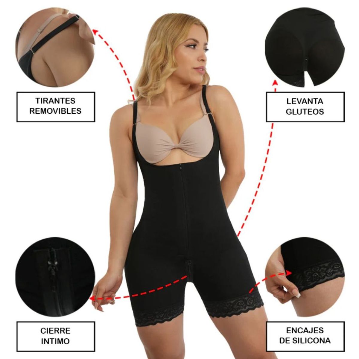 GENERICO - Faja Post Cirugía Post Parto Reductora y Moldeadora Levanta Glúteos Negro L