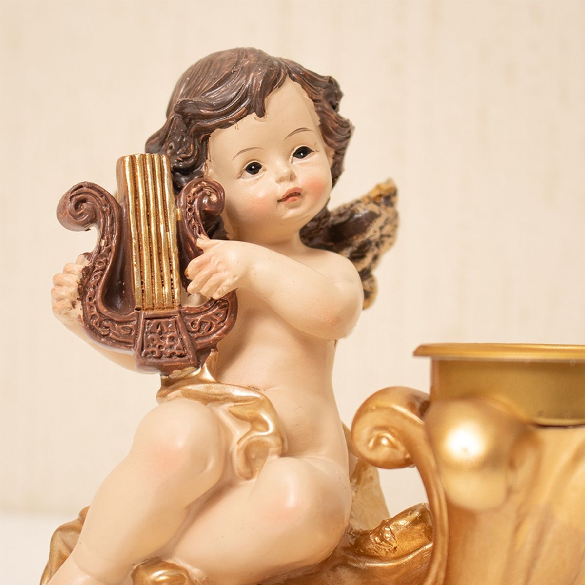 PANORAMA HOGAR - Ángel Porta Vela Panadecor Dorado con Lira 12CM de Poliresina