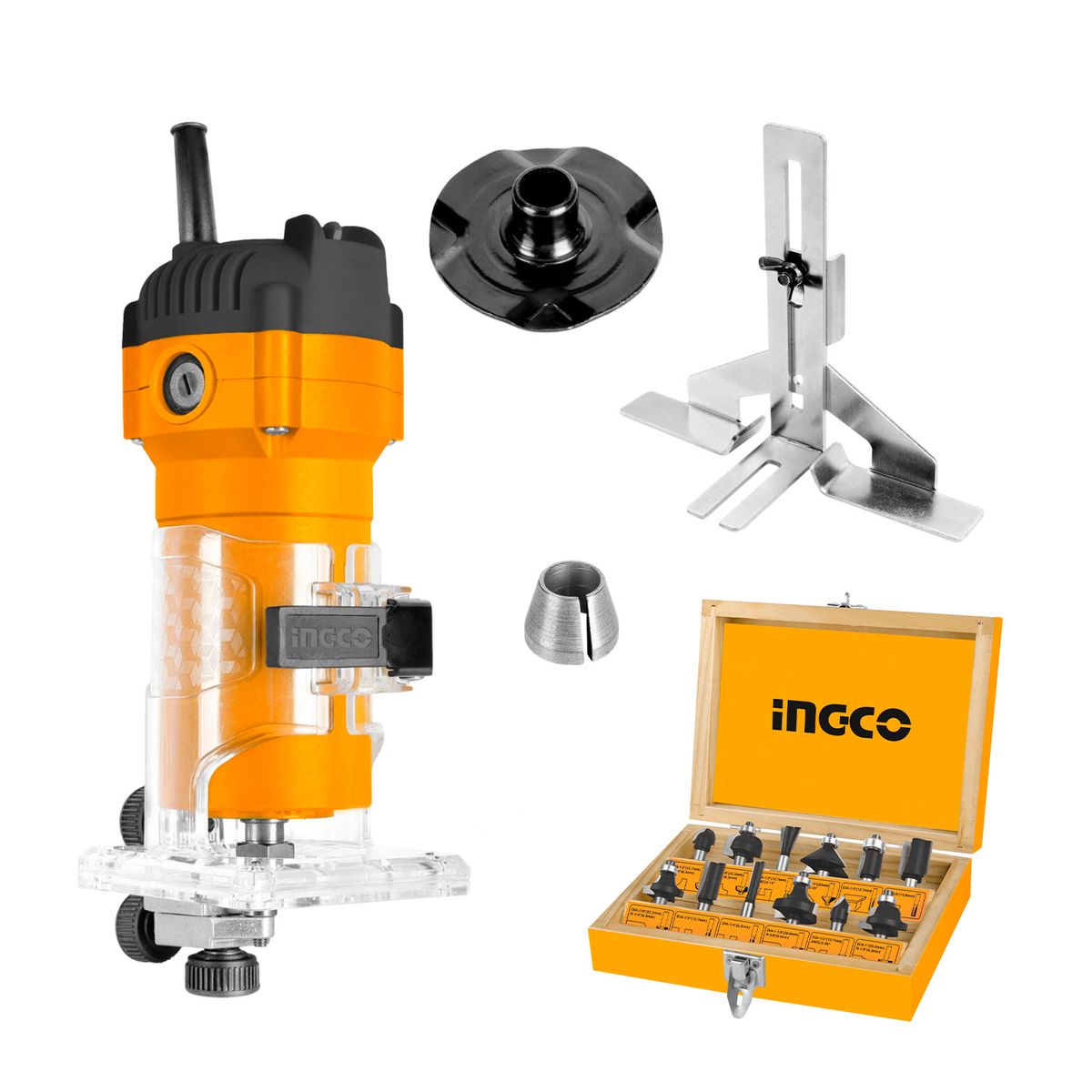 INGCO - Ruteadora Fresadora Palma 1/4'' Con Set 12 Fresas 6mm Ingco