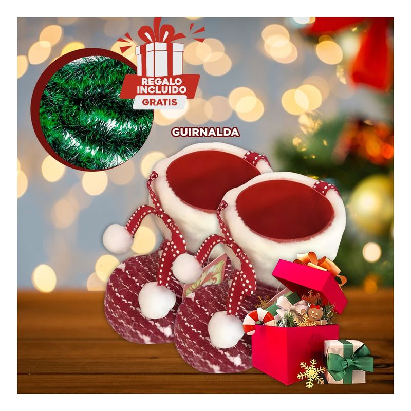 GENERICO - Bota de Tela Navideña de Rayas en Rojo 11cm Y+Guirnalda Nav