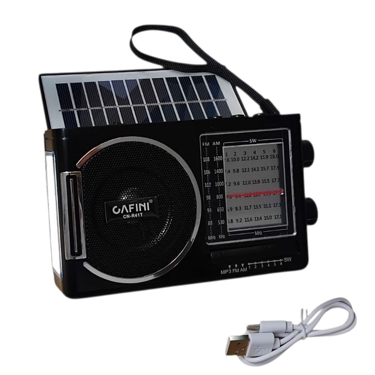CAFINI - Radio Portatil Con Panel Solar Usb Linterna Bluetooth R41T