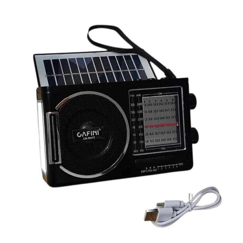 CAFINI - Radio Portatil Con Panel Solar Usb Linterna Bluetooth R41T