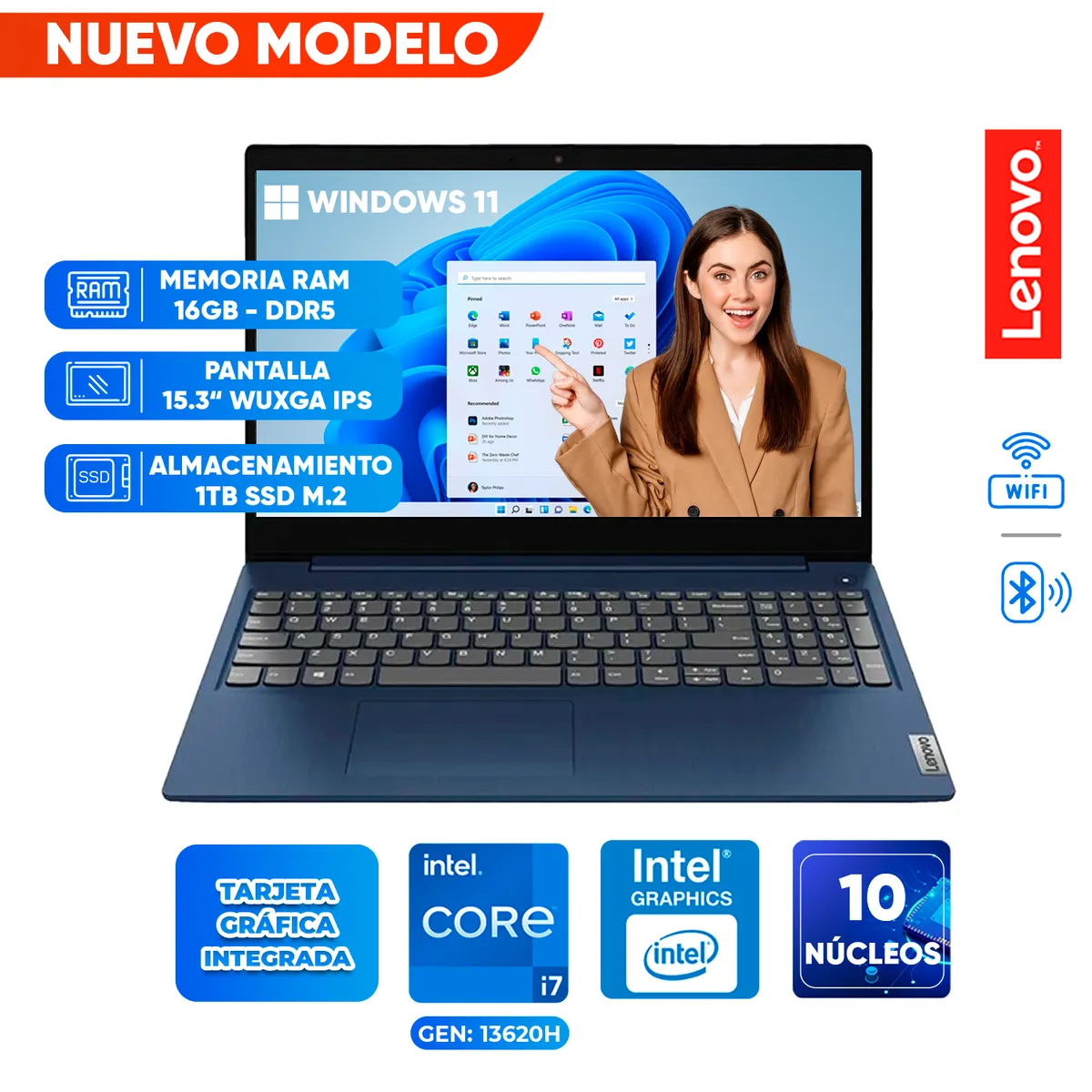 LENOVO - Laptop Lenovo IDEPAD SLIM 3, Core i7 13620H, 16GB DDR5, 1TB SSD, 15.3 WUXGA IPS