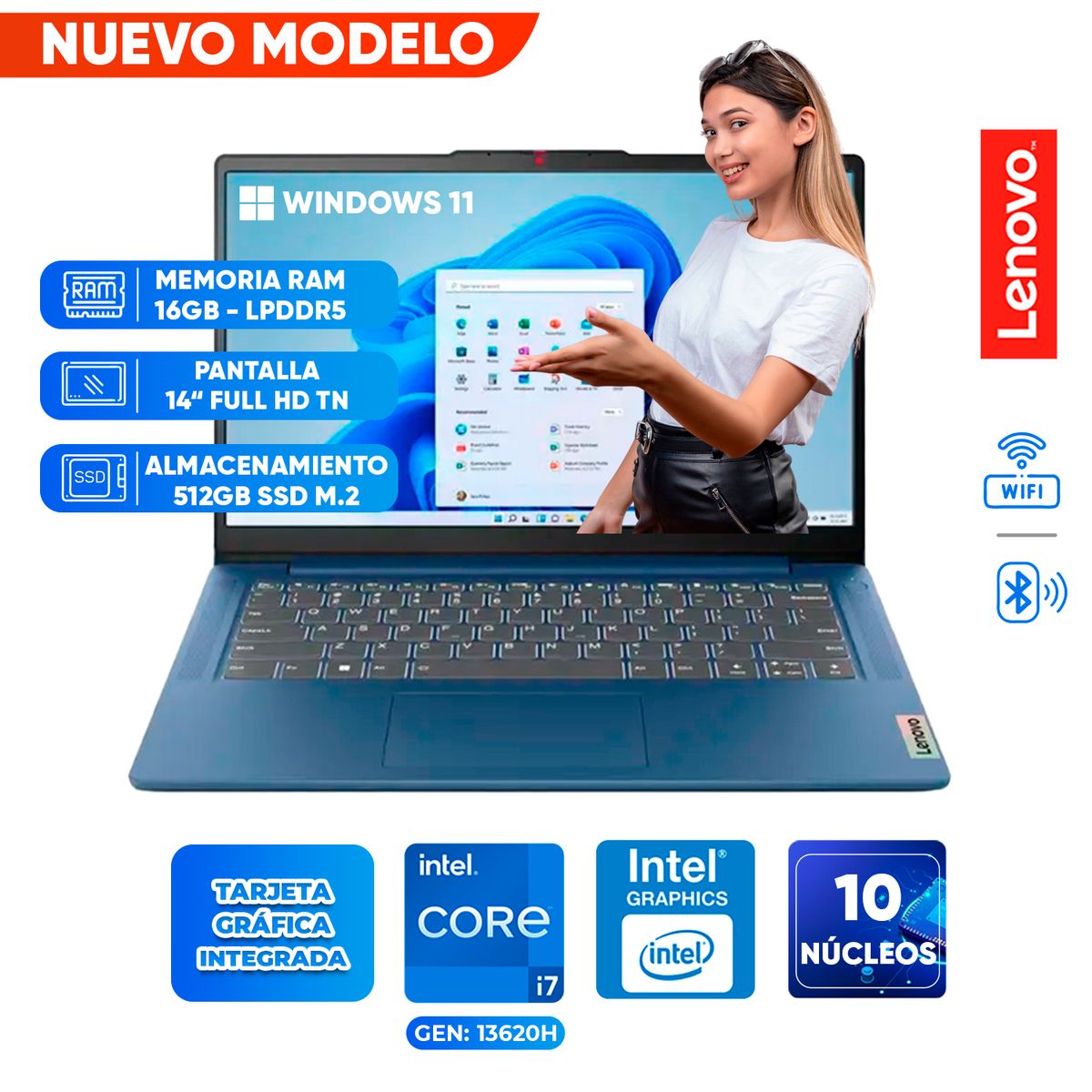 LENOVO - Laptop Lenovo IdeaPad Slim 3, Core i7-13620H, 16GB LPDDR5, 512GB SSD, 14 FULL HD TN
