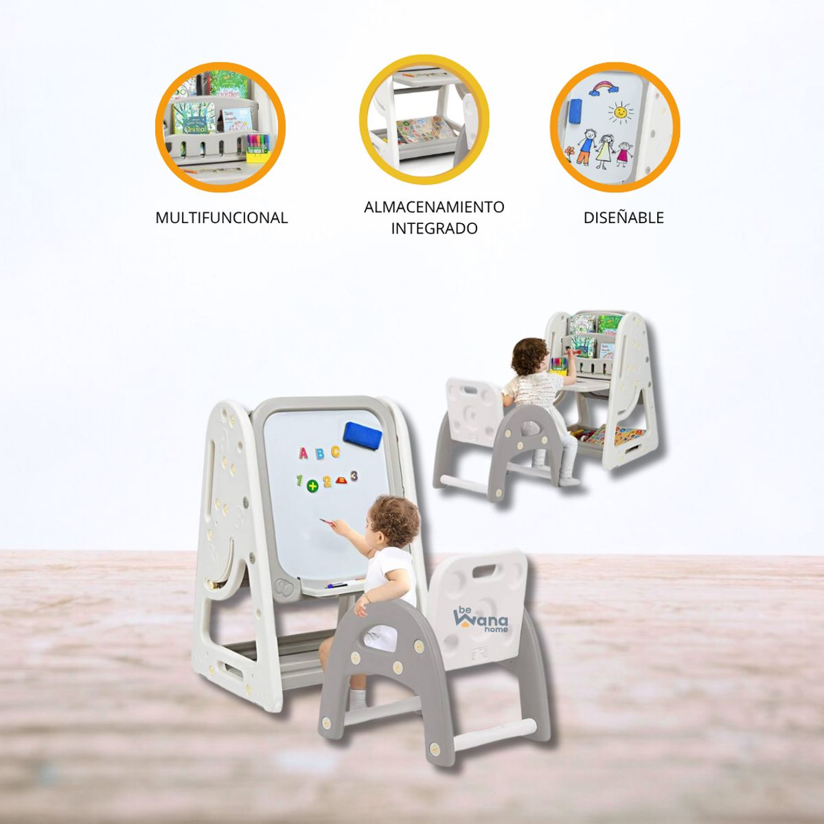 EVERBEST - Silla y Mesa con Tablero de Dibujo «MULTIFUNCION DRAWING» Gray