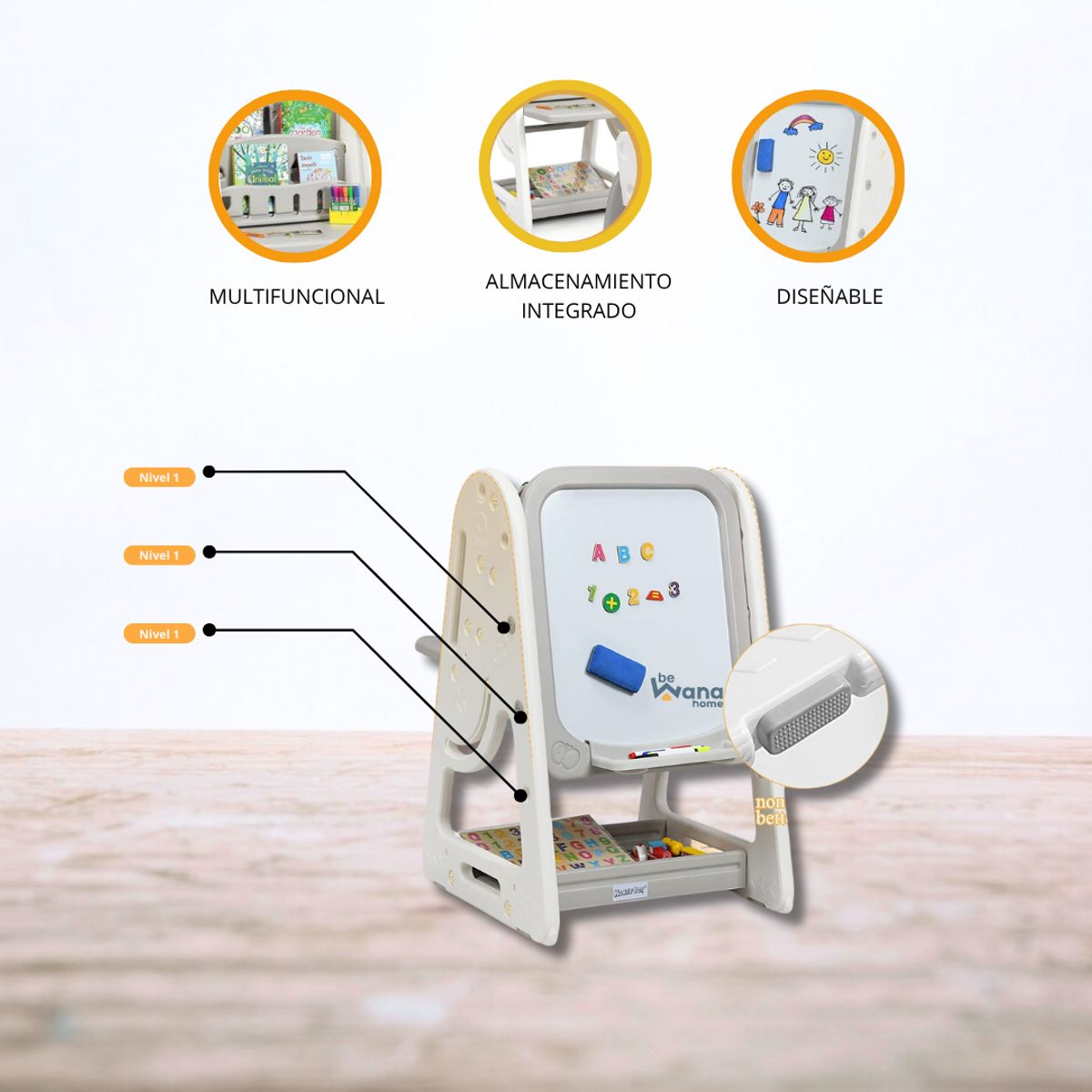 EVERBEST - Silla y Mesa con Tablero de Dibujo «MULTIFUNCION DRAWING» Gray