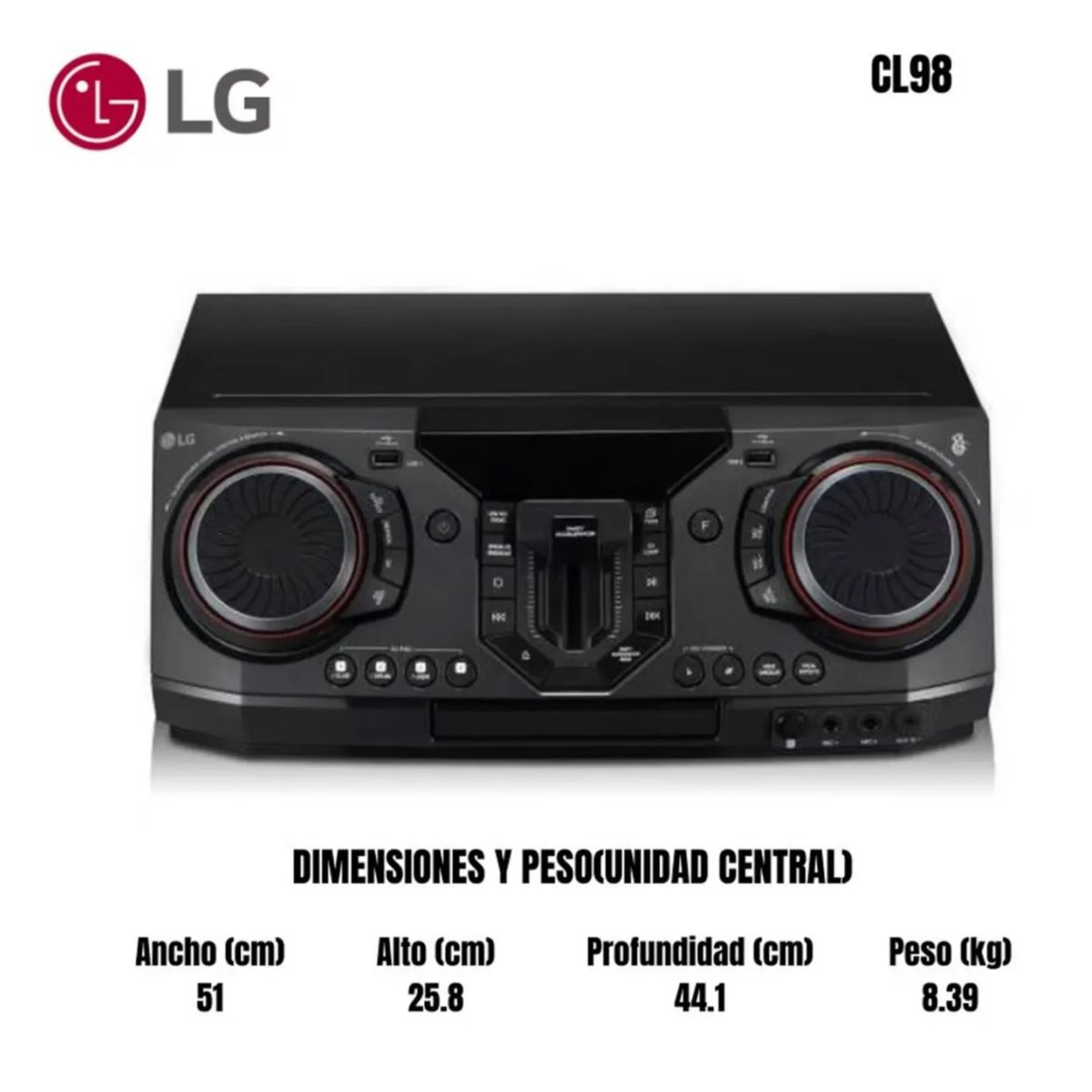 LG - Minicomponente LG XBOOM CL98 3500W Bluetooth con Karaoke y Luces LE