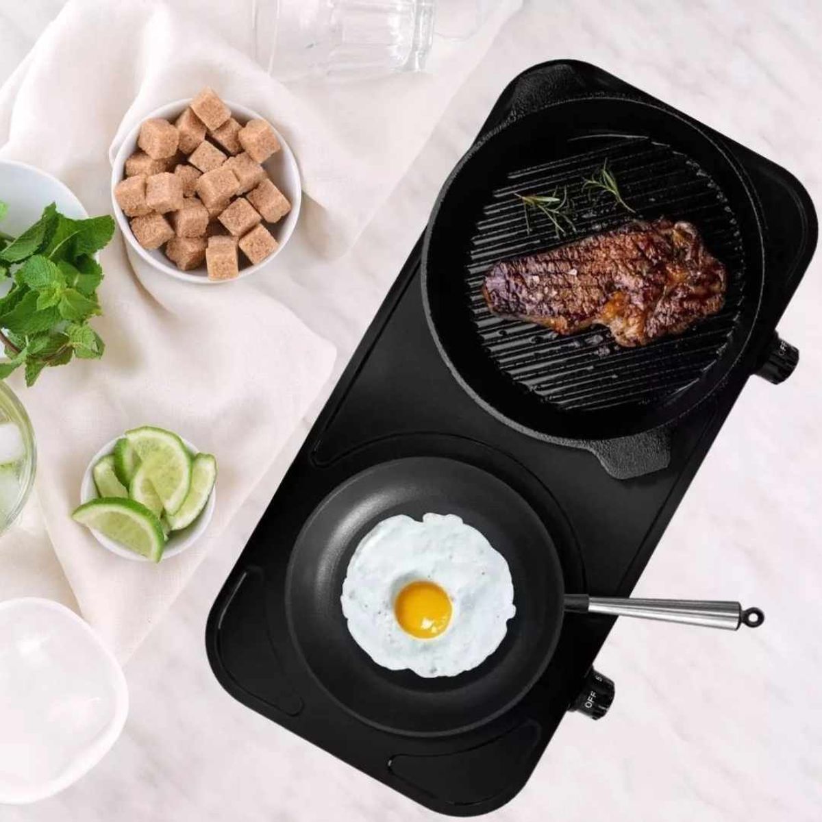 GENERICO - Cocina Electrica 2 Hornillas de Mesa Portatil Moderna en Negro