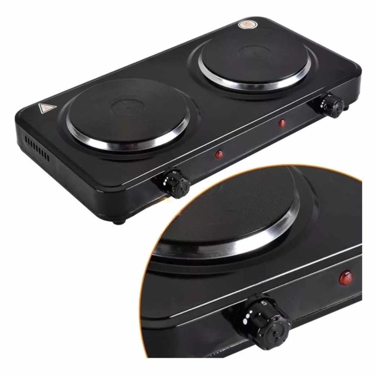 GENERICO - Cocina Electrica 2 Hornillas de Portatil Mesa Moderna en Negro