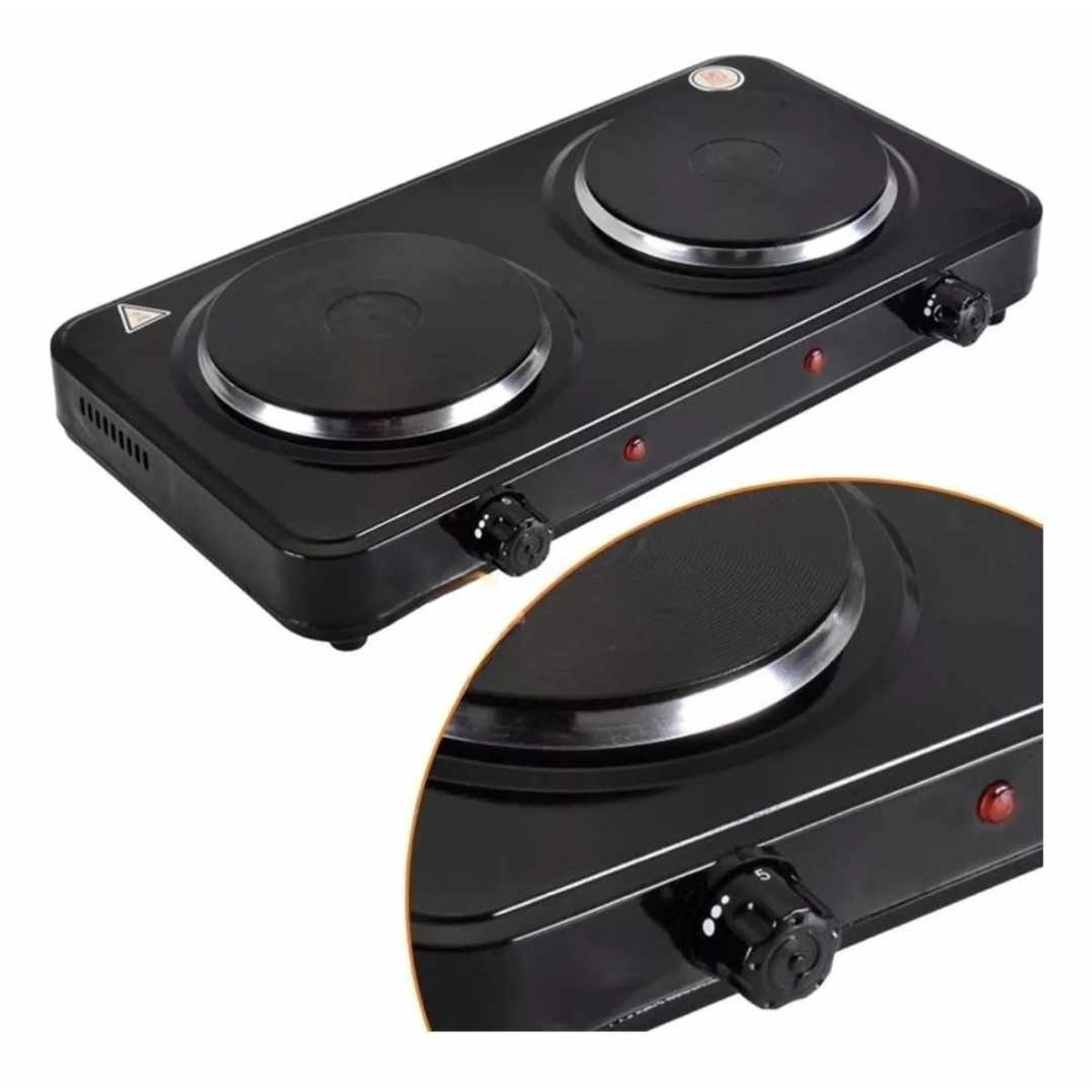 GENERICO - Cocina Electrica 2 Hornillas de Portatil Mesa Moderna en Negro