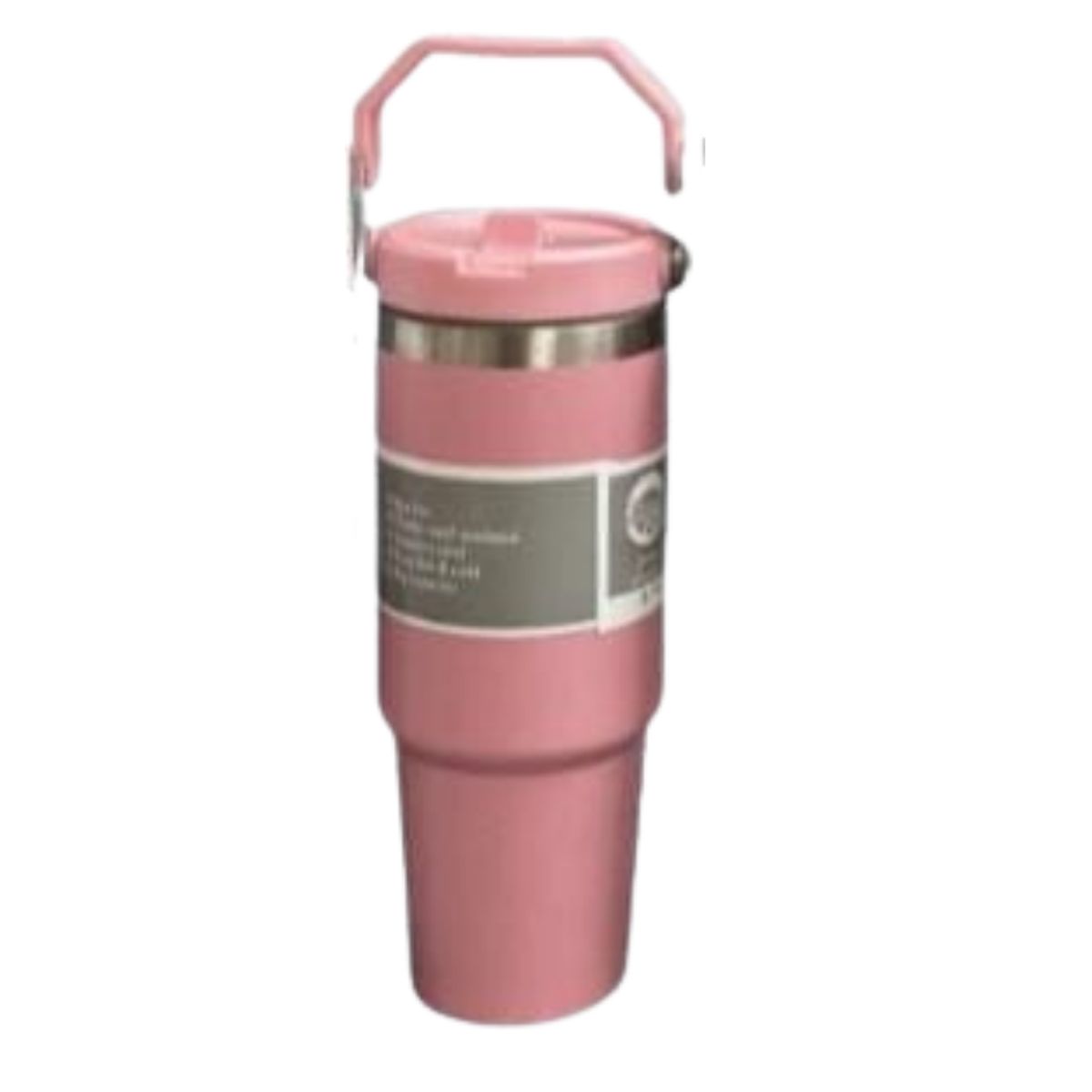 GENERICO - Termo-Taza Toma todo  con asa ROSA 900 ml Acero Inoxidable