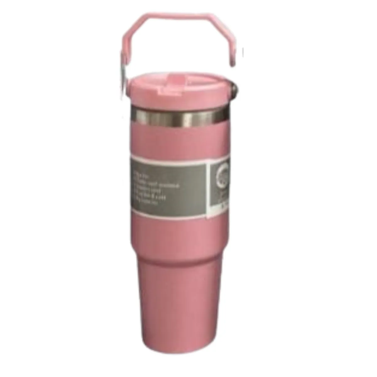 GENERICO - Termo-Taza Toma todo  con asa ROSA 900 ml Acero Inoxidable