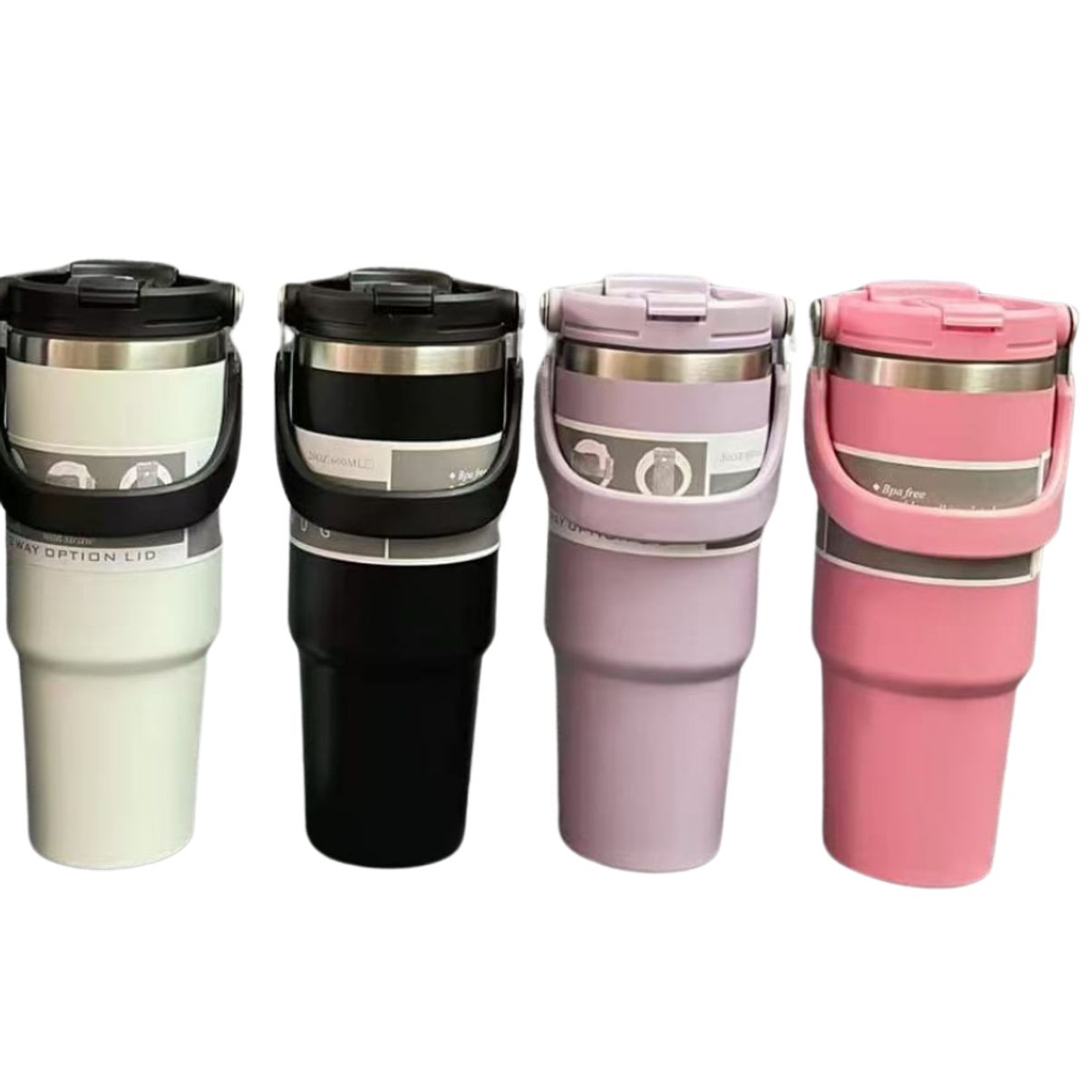 GENERICO - Termo-Taza Toma todo  con asa ROSA 900 ml Acero Inoxidable