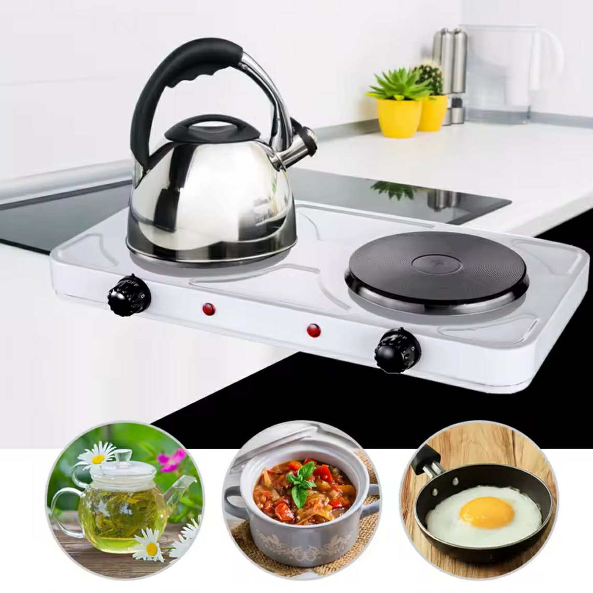 GENERICO - Cocina Electrica Portatil de Mesa 2 Hornillas RAF 2000W