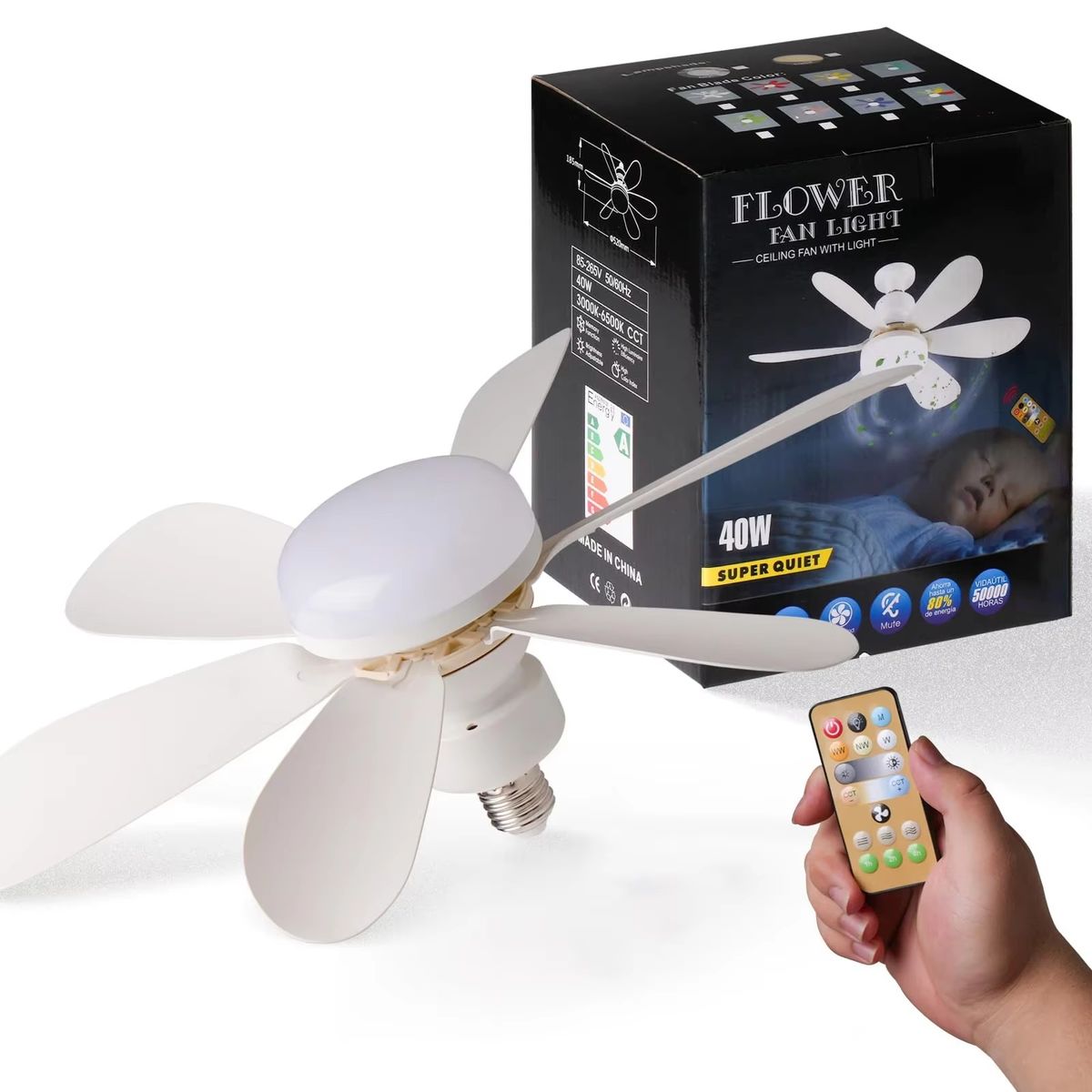 GENERICO - Foco Ventilador de techo E27 de 40W con función de luz LED