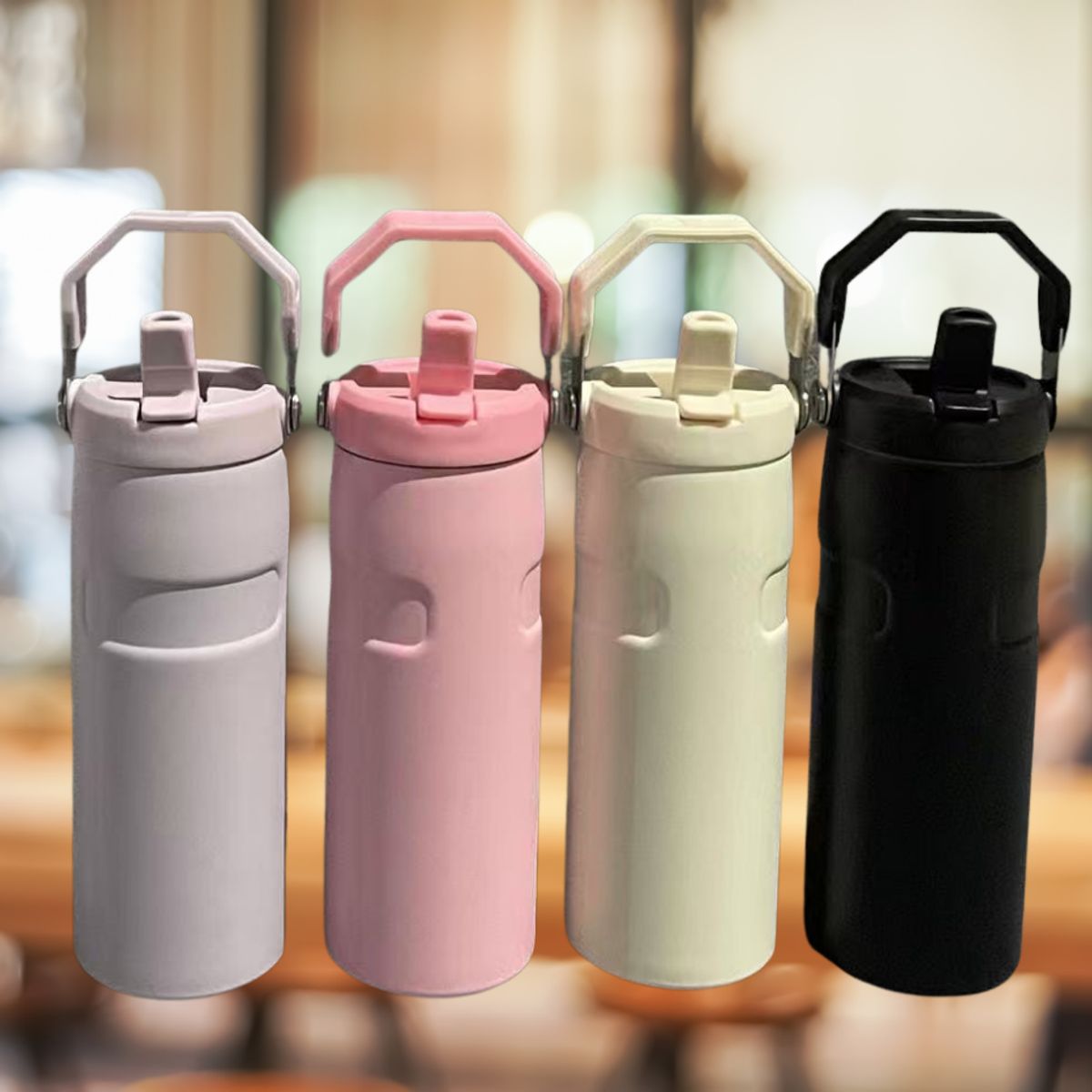 GENERICO - Toma todo  Termo con asa NEGRO 600 ml Acero Inoxidable