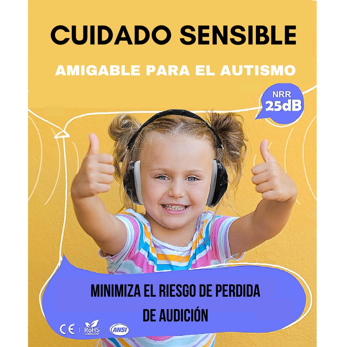 GENERICO - Audifonos Antiruido Orejeras para Niños 3-12 años Reducción de Ruido 25dB Negro - Kids PROHEAR