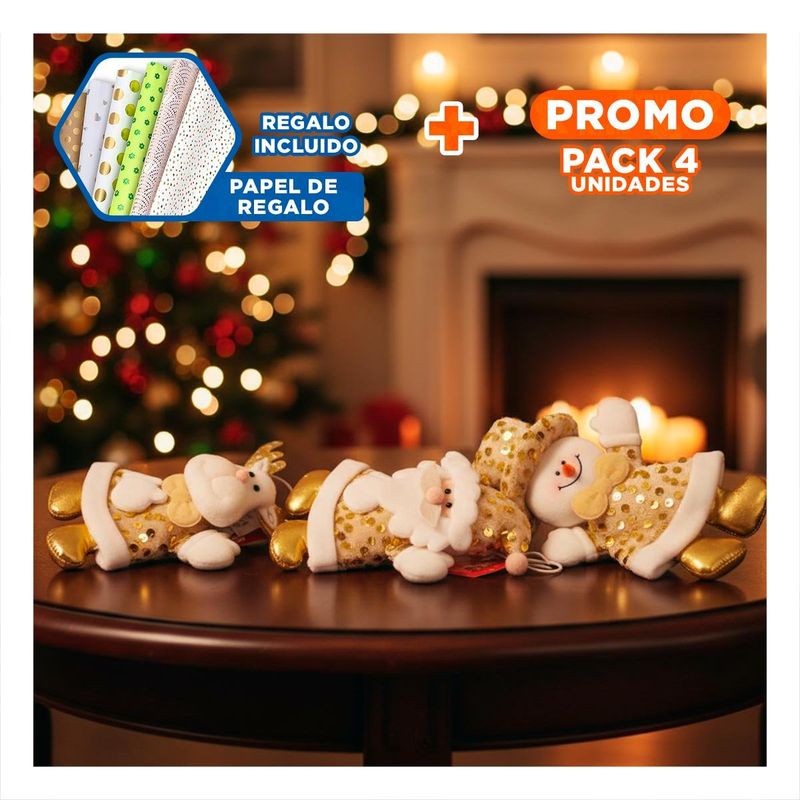 GENERICO - Pack4 Adornos con Brillos de Blanco Dorado Y+Papel de Regalo