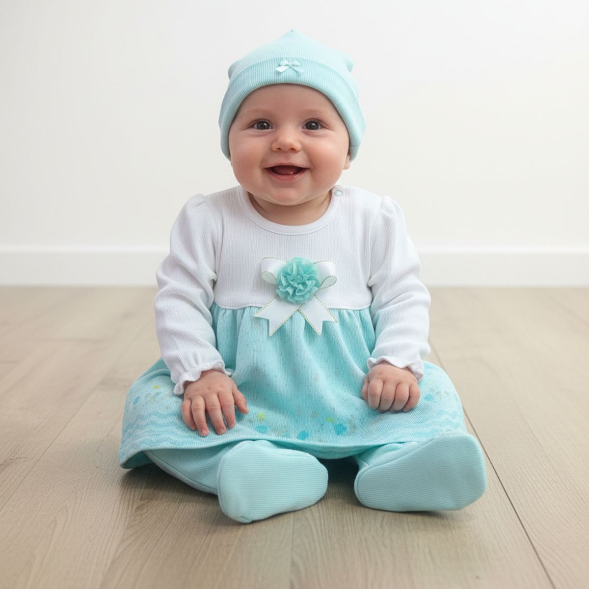 GENERICO - Conjunto vestido para bebe de hilo - 3 piezas 