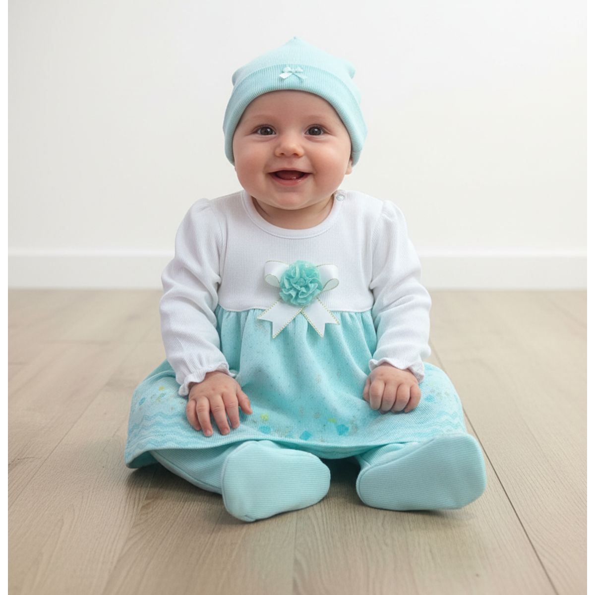 GENERICO - Conjunto vestido para bebe de hilo - 3 piezas 