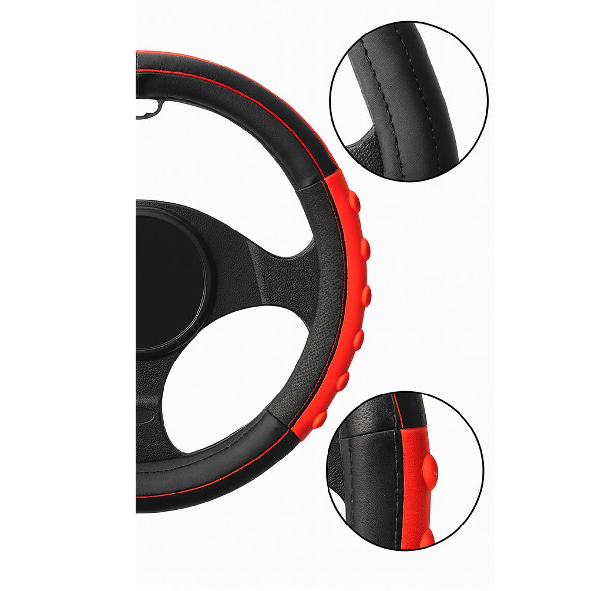 JET - Cubre Timón Antideslizante Premium Negro con Rojo Grip Ergonómico Universal Auto SUV
