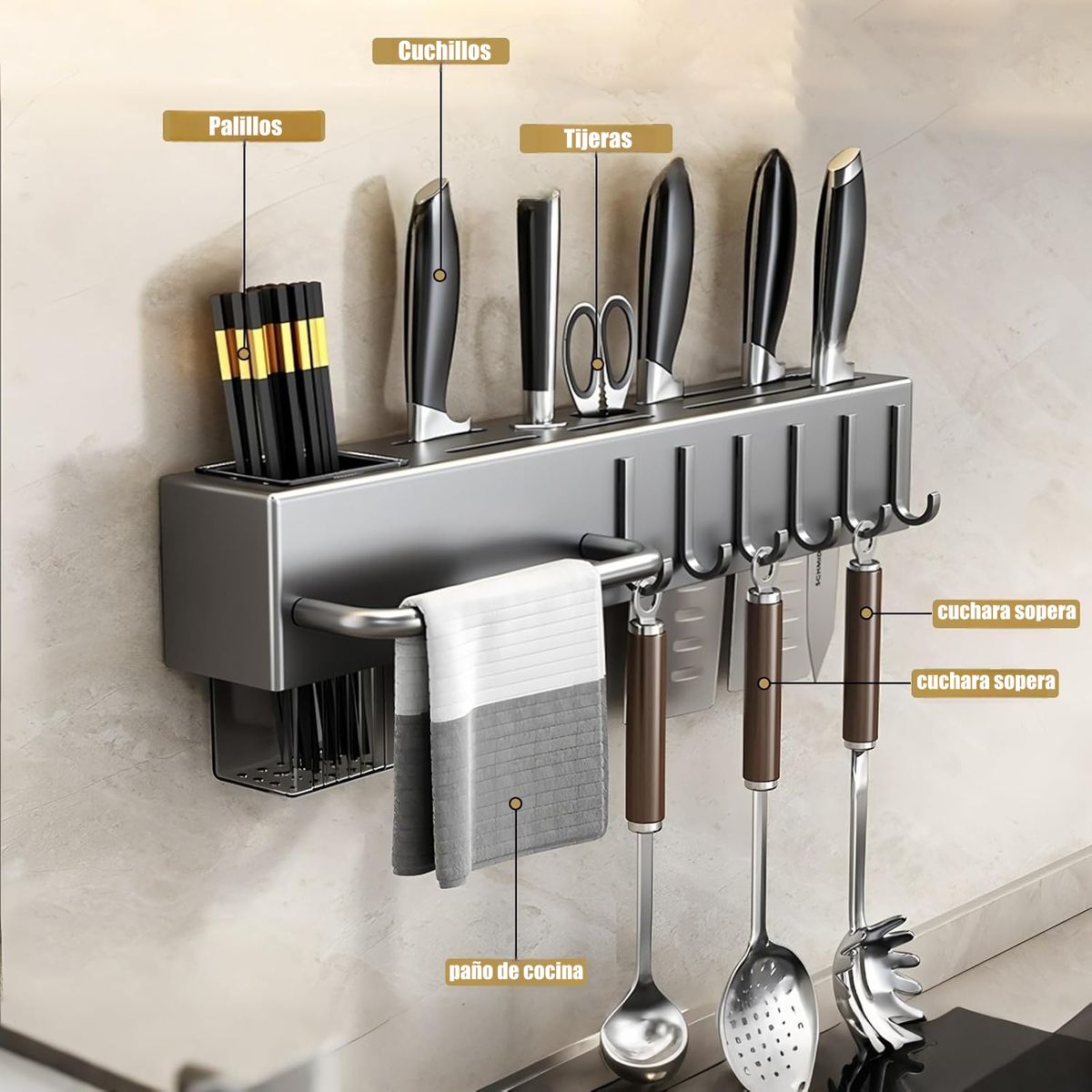 GENERICO - 40CM Organizador de Pared Multiusos para Cocina Utensilios y Cuchillos