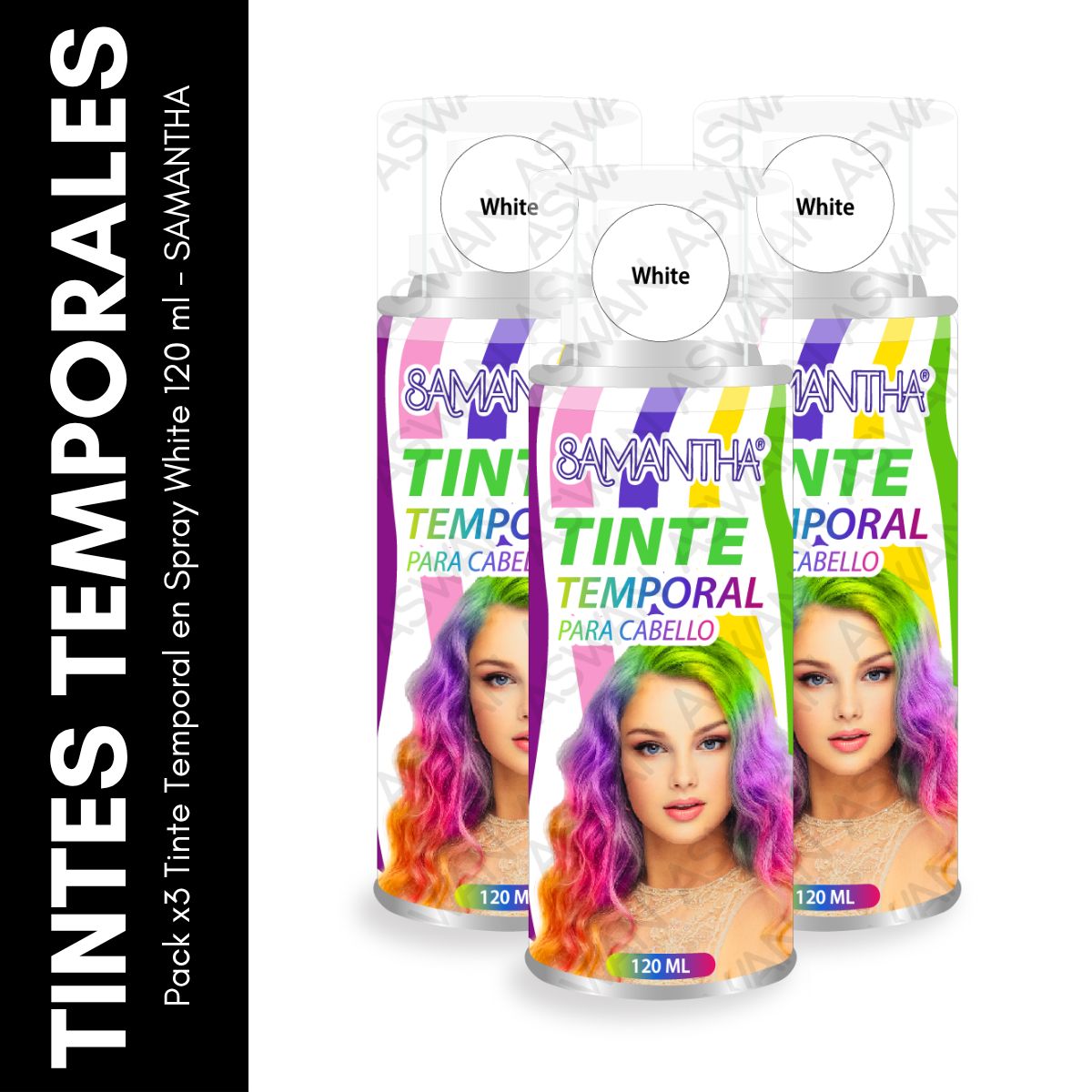 GENERICO - Pack x3 Tinte Temporal en Spray White 120 ml - SAMANTHA