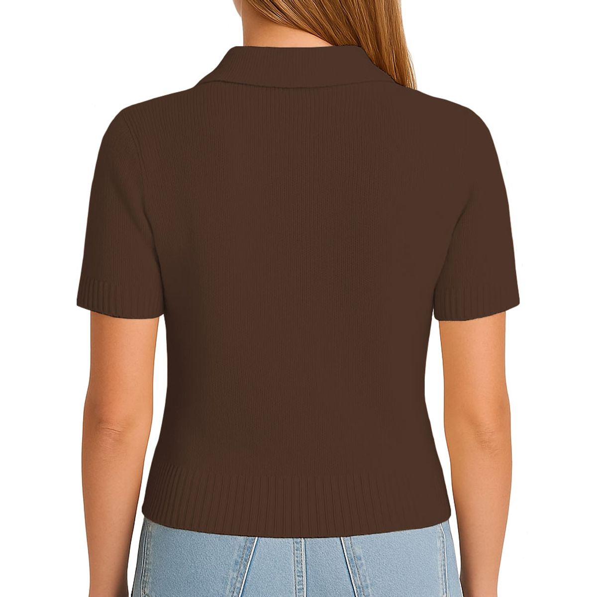 GENERICO - Sueter Mujer MC Camisero Lazos Hilo Tacto 463G Dom-22 Color Chocolate