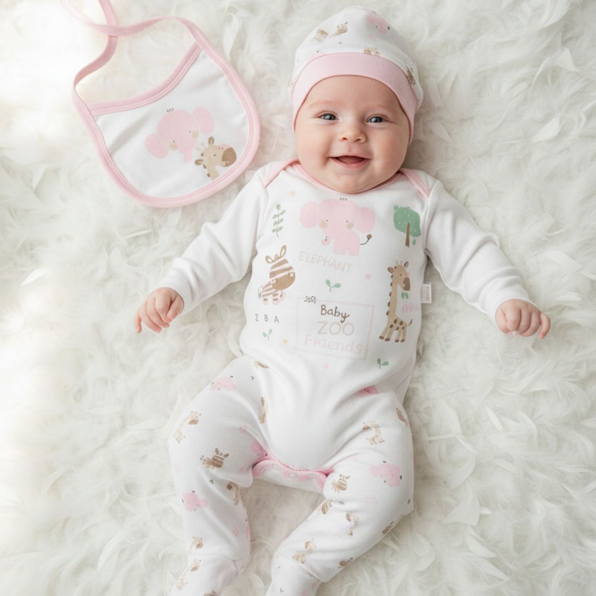 GENERICO - Ajuar Bebé - Zoo Elefante rosa 4 piezas