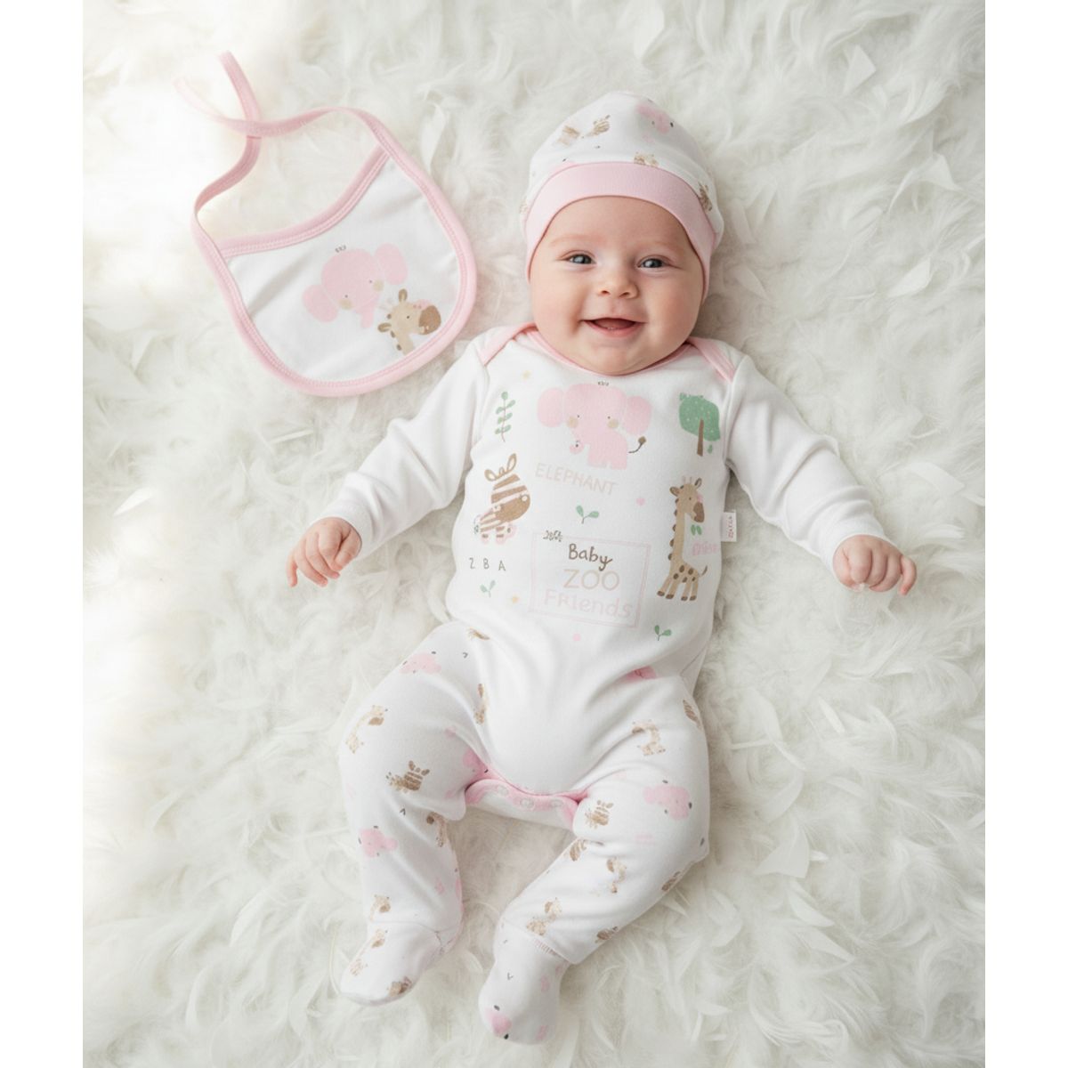 GENERICO - Ajuar Bebé - Zoo Elefante rosa 4 piezas